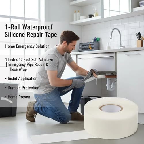 1-Roll Waterproof Silicone Repair Tape, 1 Inch x 10 Feet Self-Adhesive Leak Sealing Tape for Water Pipes, Emergency Pipe Repair & Hose Wrap