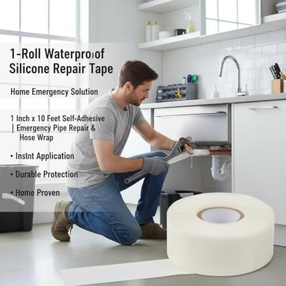 1-Roll Waterproof Silicone Repair Tape, 1 Inch x 10 Feet Self-Adhesive Leak Sealing Tape for Water Pipes, Emergency Pipe Repair & Hose Wrap