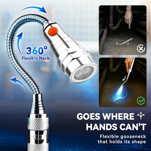 VIBELITE Extendable Magnetic Flashlight with Telescoping Magnet Pickup Tool-Cool Gadget Gifts for Men, Women, Him, Teen Boys, Husband, Dad, Father, Mechanic, Birthday Gifts for Men, Silver - style: Sliver Magnetic Tool