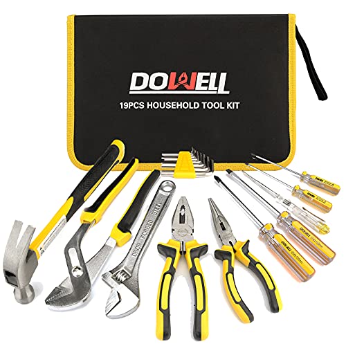 DOWELL Tool Set Tool Kit 19-Piece Household Tool Kit Set Pliers Screwdriver Set Hex Key Wrench with Storage Tool Bag Pouch HYT19 - size: 19PCS