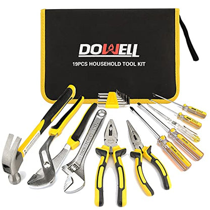 DOWELL Tool Set Tool Kit 19-Piece Household Tool Kit Set Pliers Screwdriver Set Hex Key Wrench with Storage Tool Bag Pouch HYT19 - size: 19PCS