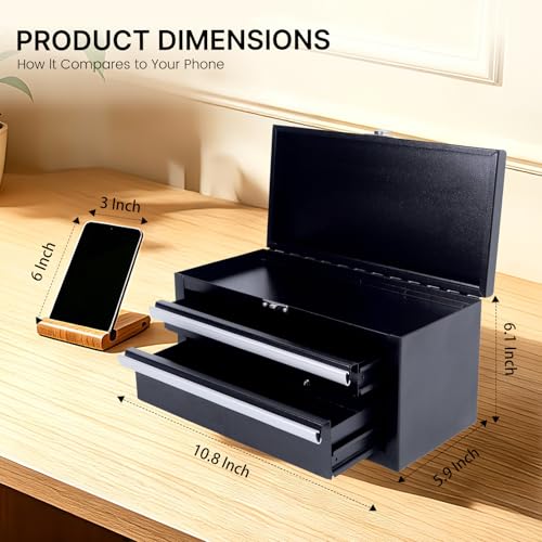 SUMERUZ Mini Tool Box with Drawers - Small Metal Tool Box, Micro Top Tool Chest for Tools Storage,Multi-Purpose Portable Storage Case Organizer (Black01)