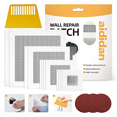 Drywall Patch Kit,12 Pcs Aluminum Drywall Repair Kit for Holes, 2/4/6/8 inch Self Adhesive Fiberglass Wall Hole Patch Kit for Drywall, Sheet Rock, Aluminum Metal Sheetrock Ceiling Dry Wall Patch - color: 12Pcs Wall Patch