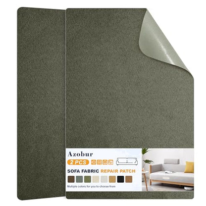 Azobur Couch Patch Repair Fabric,Microfiber Fabric, Self-Adhesive, for Sofa Repair and Upholstery, 2 Pieces, 9.5 x 11 inches (Olive Green) - color: Olive Green, size: 9.5" x 11"-2 PCS