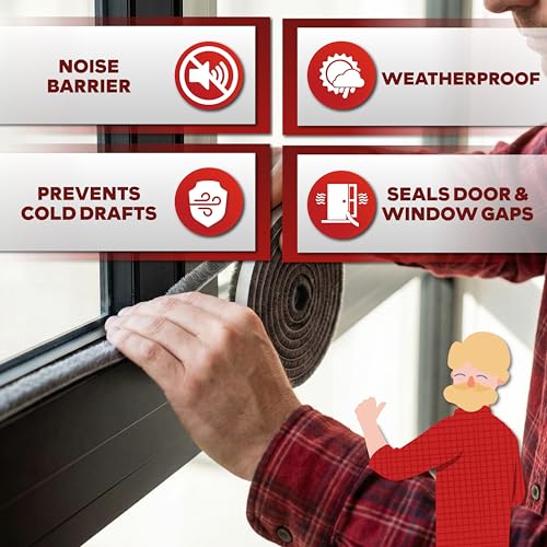 XFasten Self Adhesive Weather Stripping for Windows and Doors, 0.35" x 33 Ft Soundproofing Door Brush Seal Draft Stopper, Gray Insulation Seal Strip for Summer Heat, Winter Draft Blocker, 0.6" Thick - size: 0.6" Thick (0.35-Inch x 33 Feet)