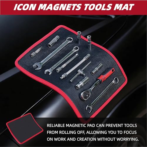 Magnetic Tool Mat, Magnetic Mat for Tools PVC, Flexible Magnetic Mat 40 LBS, Icon Magnets Tool Mat and Tray Holder, Magnetic Tool Holder for Garage, Workshop & Auto Repair Tools, 12.7" x 9.6" - size: 1 Pack