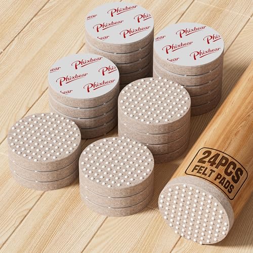 PHIXBEAR 1.5" Upgraded Non Slip Furniture Pads 24PCS, 0.2" Extra Thick Felt & Rubber Grippers, Self Adhesive Floor Protectors, Heavy Duty Couch Stoppers to Keep Furniture in Place