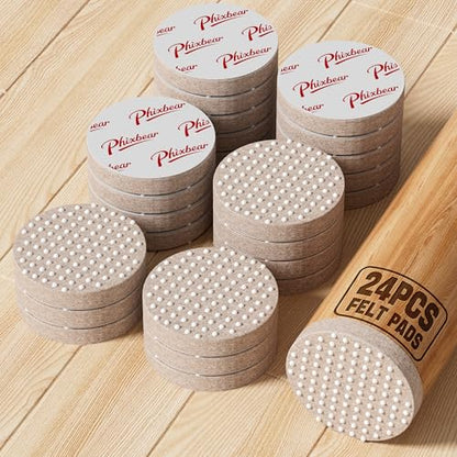 PHIXBEAR 1.5" Upgraded Non Slip Furniture Pads 24PCS, 0.2" Extra Thick Felt & Rubber Grippers, Self Adhesive Floor Protectors, Heavy Duty Couch Stoppers to Keep Furniture in Place