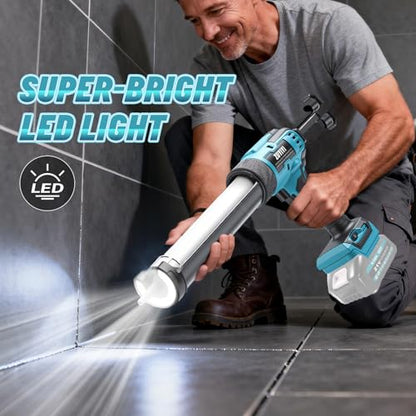 Cordless Caulking Gun for Makita 18v Battery(No Battery), Electric Caulk Gun w/17Pcs Caulking Finisher Kit, 6-Speed, LED Light, Auto Retract, 10OZ Caulk Gun for Filling, Sealing, Repair