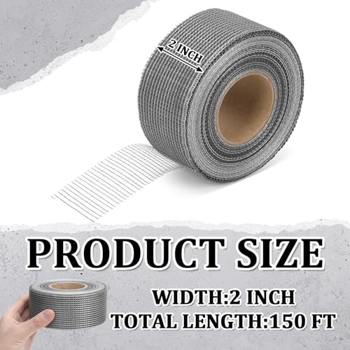 150 ft x 2 Inch Cement Board Joint Tape Self Adhesive Durable Gray Fiberglass Mesh Drywall Mesh Repair Tape for Cement Board Joints Repairing, Sealing and Strengthening - size: 150 ft X 2 Inch