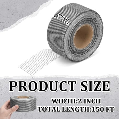 150 ft x 2 Inch Cement Board Joint Tape Self Adhesive Durable Gray Fiberglass Mesh Drywall Mesh Repair Tape for Cement Board Joints Repairing, Sealing and Strengthening - size: 150 ft X 2 Inch
