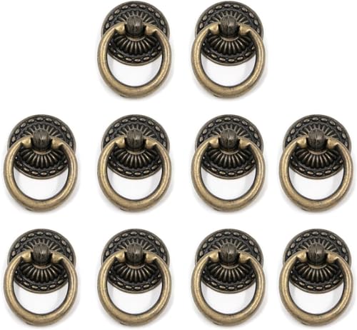 MY MIRONEY 10 Pack Vintage Cabinet Handles, Oil Rubbed Bronze Ring Drawer Pulls, Zinc Alloy Hardware Knobs with Screws for Kitchen, Dresser, Cabinet - style: Type A; Antique Bronze; 10PCS