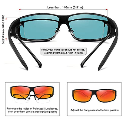 MEETSUN Fit Over Glasses Sunglasses for Men Women,Wrap Around Sunglasses Polarized UV400 Protection - color: (Z1)black Frame-red Mirror Lens