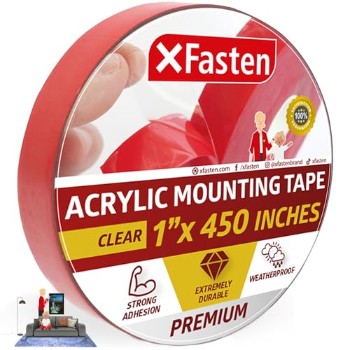 XFasten Double Sided Acrylic Mounting Tape Removable, Clear, 1-Inch x 450-Inch, Weatherproof Adhesive for Brick, Walls- Indoor and Outdoor Applications - color: Clear, size: 1-inch X 450-inch