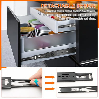 12 inch Drawer Slides 6 Pairs (12pcs) Soft Close 3 fold Full Extension Side Mount Cabinet Drawer Glides 12" Black Cabinet Rails for Dresser, Cabinet, Kitchen 100 LB Capacity - size: 12 Inch