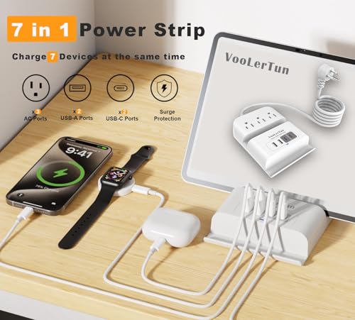 Surge Protector Power Strip Outlet Extender 4 USB Charging Station with Multi Outlet,6FT Flat Plug Extension Cord 3 AC with Overload Protection ETL Certified for Office Home