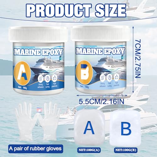 200g Marine Epoxy Putty White Marine Grade Epoxy Stick Fix Strong Adhesion Durable Waterproof for Repair Holes Gaps Dents Cracks in the Hull Metal Ceramics Plastics Wood Tiles,White 100g*2