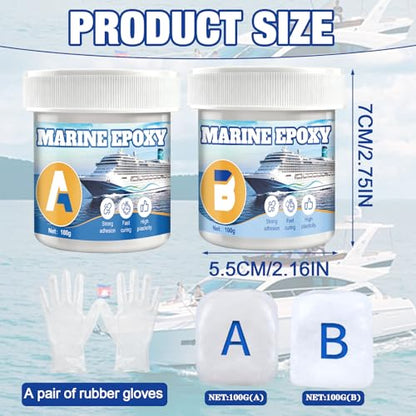 200g Marine Epoxy Putty White Marine Grade Epoxy Stick Fix Strong Adhesion Durable Waterproof for Repair Holes Gaps Dents Cracks in the Hull Metal Ceramics Plastics Wood Tiles,White 100g*2