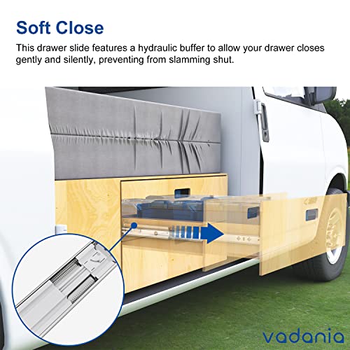 VADANIA 20" Soft Close Heavy Duty Drawer Slides, #K53, Up to 265lb Load Capacity, 3-Fold Full Extension, Ball Bearing, Side Mount, 1-Pair - color: #K53 - Soft Close, size: 20 Inch
