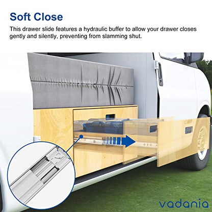 VADANIA 24" Soft Close Heavy Duty Drawer Slides, #K53, Up to 265lb Load Capacity, 3-Fold Full Extension, Ball Bearing, Side Mount, 1-Pair - color: #K53 - Soft Close, size: 24 Inch