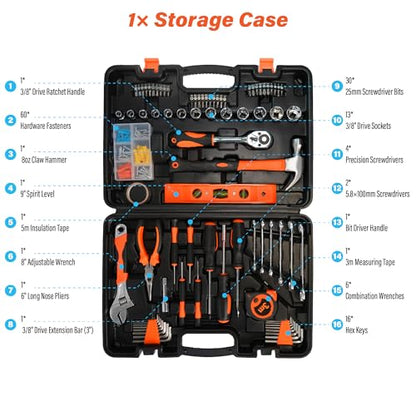 Home Repair Tool Kit 141 Piece General Basic Tool Set for Men Women Mechanic's Tool Set for Home Car Dorm Screwdriver & Socket Set with Storage Tool Box
