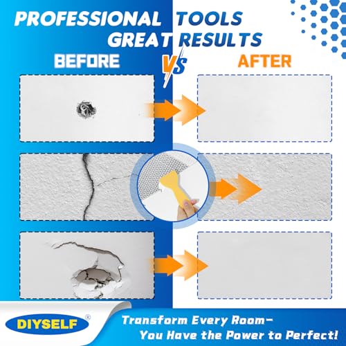 DIYSELF Drywall Patch, 21 PCS Drywall Repair Kit with 2×10", 2×8", 2×6", 8×4" Self-Adhesive Mesh Patches, Putty Scraper, Sanding Pads & Sponge, Dry Wall Patch Kit for Bathroom, Nail Holes, Outlets - size: 21 Pack