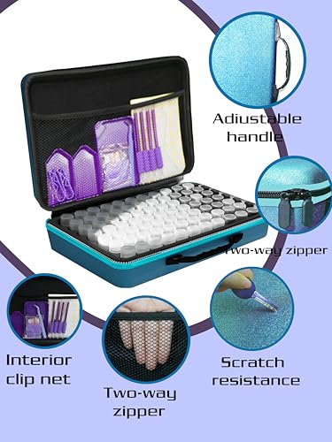 Waykape 70 Slots Sparkle Diamond Painting Storage Box, Diamond Art Tools and Accessories Organizer for 5D Diamonds, Rhinestones – Portable, Shockproof Craft Storage Container, Premium Blue Matte Case