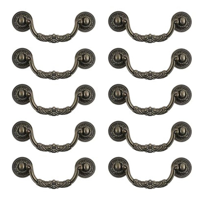 Geesatis 10 Pcs Cabinet Drawer Pull Handles Zinc Alloy Furniture Decorative Knobs Pull Handles, with Mounting Screws, Bronze Tone & Length 5 inch / 125 mm - style: L