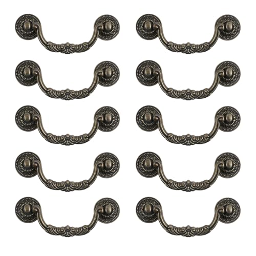 Geesatis 10 Pcs Cabinet Drawer Pull Handles Zinc Alloy Furniture Decorative Knobs Pull Handles, with Mounting Screws, Bronze Tone & Length 5 inch / 125 mm - style: L