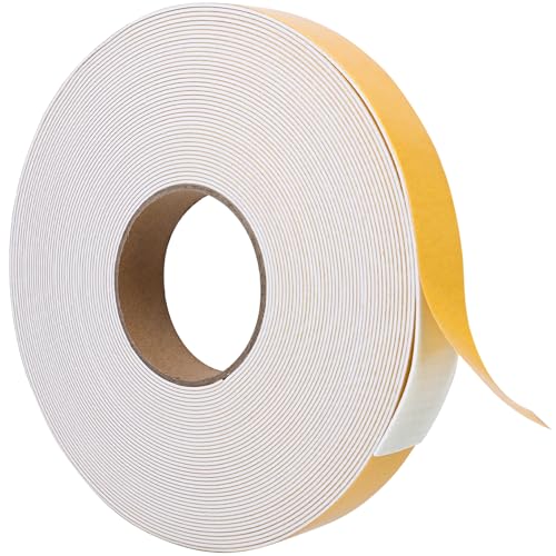 ToLanbbt White Door Window Weather Stripping Self Adhesive Foam Tape High Density Foam Sealing Strip Window Insulation Weatherproof Gasket Tape for Doors and Windows (1/2" W X 1/16" T X 33') - color: White, size: 1/2 In x 1/16 In x 33Ft