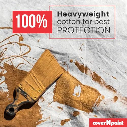 Canvas Drop Cloth by coverNpaint 4x12 (1.22X3.65 M Cut Size) Pack of 1 Reusable Paint Drop Cloth, 100% Cotton, All Purpose Painters Canvas Drop Cloth, Cover for Painter Furniture & Floor Protection
