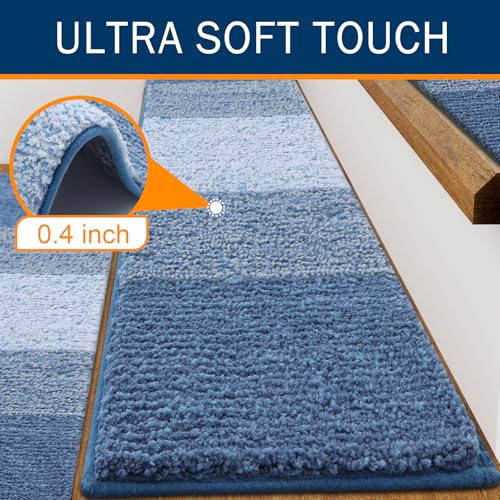 OLANLY Stair Treads Non Slip 15PCS, 8" x 30" Indoor Stair Runners for Wooden Steps, Edging Stair Rugs with Reusable Peel and Stick Adhesive for Kids Elders and Pets, Light Blue - color: Light Blue