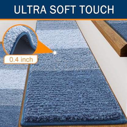 OLANLY Stair Treads Non Slip 15PCS, 8" x 30" Indoor Stair Runners for Wooden Steps, Edging Stair Rugs with Reusable Peel and Stick Adhesive for Kids Elders and Pets, Light Blue - color: Light Blue
