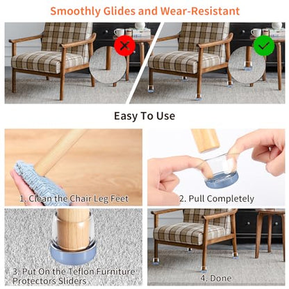 Chair Sliders for Carpeted Floors,16 Pcs Chair Glides Round Furniture Sliders Carpet,Chair Leg Floor Protectorst,Make Furniture Glides Move Easy(Fit 0.55-0.75", Clear) - size: Small(fit:0.55"-0.75")