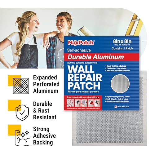 MaxPatch® 8 in. x 8 in. Aluminum Self-Adhesive Wall Repair Patch (3-Pack) – Expanded Perforated Rust-Resistant Aluminum with Strong Adhesive Backing for Interior Wall Repairs