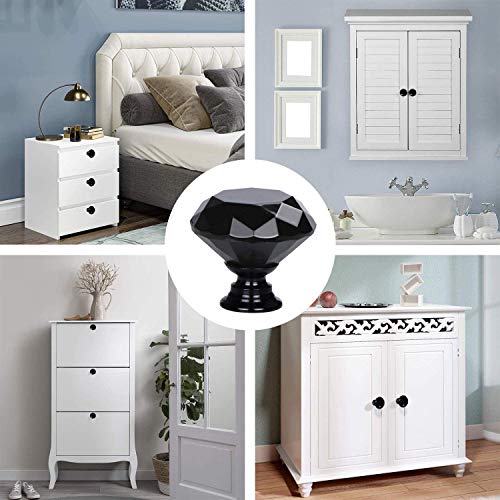 YourGift 12 Pack Drawer Knobs Diamond Shaped Crystal Glass 30mm Cabinet Knobs Pull Handles (30 mm, 12 Pack, All Black) - color: All Black, size: 30 mm, 12 Pack