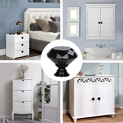 YourGift 12 Pack Drawer Knobs Diamond Shaped Crystal Glass 30mm Cabinet Knobs Pull Handles (30 mm, 12 Pack, All Black) - color: All Black, size: 30 mm, 12 Pack