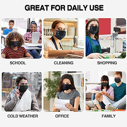 DC-BEAUTIFUL 100 Pieces Black Disposable Face Masks, Non Woven 3ply Earloop Disposable Masks, Fit for Adults - color: Black