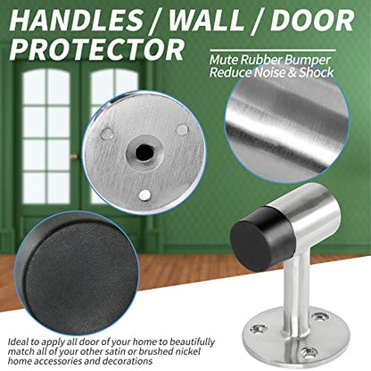 Floor Mount Door Stopper, Heavy Duty Door Stop Brushed Nickel Doorstop with Rubber Bumper & Stainless Steel Screws, 3 Inch Height