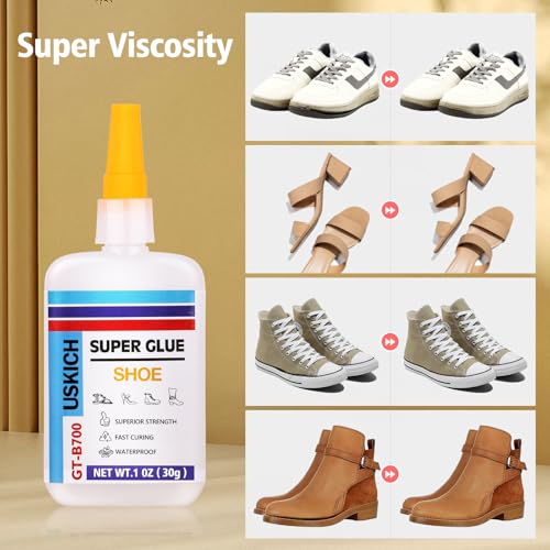 Super Glue for Shoe with Anti Clog Cap.6 X 1 Fl Oz,Ca Glue - Clear Shoe Glue Sole Repair,Waterproof Sneaker Glues for Rubber Soles,Boot,Leather, Heels,Tennis,Strong Boot Fix,Insole Adhesive - style: Shoe-Glue
