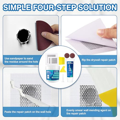 Drywall Repair Kit – 4.23 oz Tube + 8.47 oz Putty Jar with 2×2″&4×4″ Wall Patch Mesh, Dual Scrapers & 2 Sandpapers| Fast-Dry Spackle & Sheetrock Crack Filler for Wall, Ceiling, Plaster Repair - color: 2 Pack & Wall Patches
