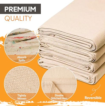 Canvas Drop Cloth for Painting (4x15) ft with Thick Texture, Sturdy Multi-Purpose Painting Drop Cloth Canvas for Curtains, Furniture & Floor Protection, Pack of 4 Drop Cloths for Painting Canva