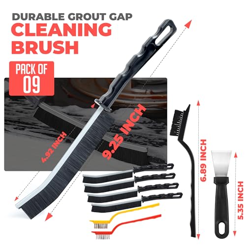 9Pcs Crevice Cleaning Brush, Multi-Purpse Hard Bristle Grout Brush for Cleaning Bathroom, Kitchen, Tiles, Corners, Teapot, Bottle, Tight Spaces & More