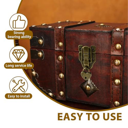 Aifeier ET 2 Sets Retro Style Duckbilled Toggle Hasp Latch Heart-Shaped Padlock and Antique Folding Flush Hinge Kit with Mounting Screws for Jewelry Box Crate Furniture Decoration-Bronze