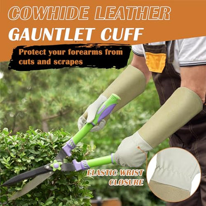 HANDLANDY Pruning Gloves Long for Men & Women, Pigskin Leather Rose Gardening Gloves- Breathable & Durability Gauntlet Glove Medium - color: Beige, size: Medium (Pack of 1)
