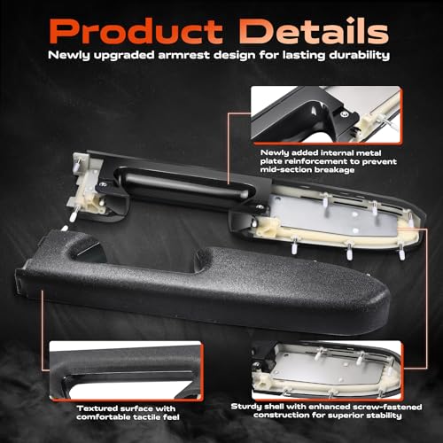 22818470 Front Right Passenger Side Armrest Repair Kit Compatible with 2010-2014 Chevy Silverado and GMC Sierra 1500 2500HD 3500HD, Designed for Door Panel with Release Handle Below Armrest, Black - color: 22818470 Black Passenger Side Armrest