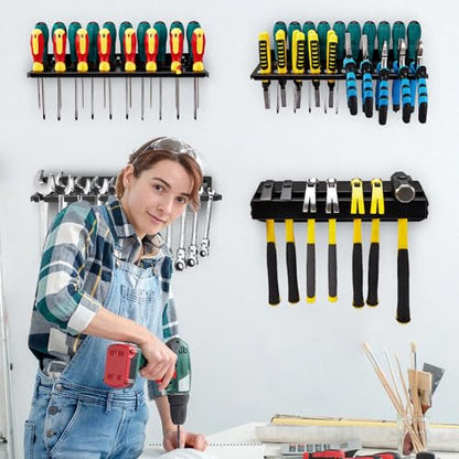 4Pcs Wall Mount Tool Organizer Set,Include Screwdriver Organizer,9mm-24mm Wrench Holder,Pliers Holder,Hammer Rack,Galvanized Steel Hand Tool Storage for Workshop,Shed,Garage,Home