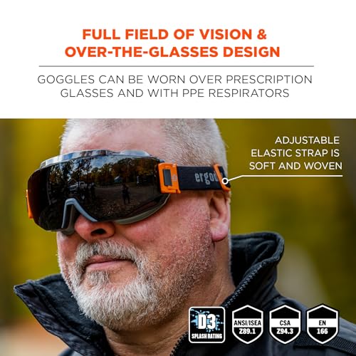Ergodyne Skullerz Modi Protective OTG Safety Goggle, Indirect Venting, Anti Fog, Scratch Resistant - color: Smoke Lens