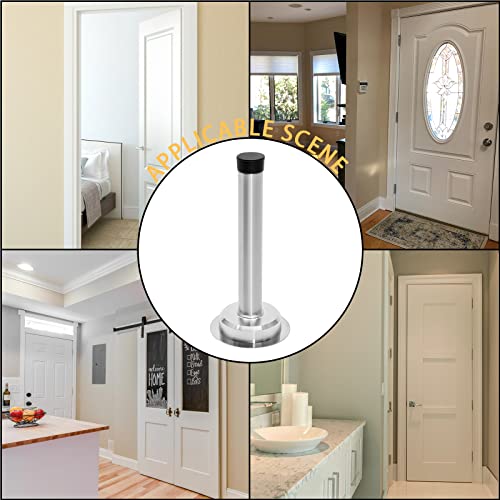 1pc 5 Inch Door Stops, Self Adhesive Long Door Stopper, Stainless Steel Sound Dampening Door Stop, Wall Mount Screw Doorstop with Rubber Bumper (Silver) - size: 5 Inch-Silver