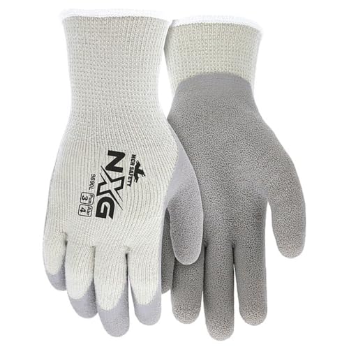 MCR Safety 9690S Flex-Therm Heavy Weight Cotton/Polyester Shell Men's Gloves with Latex Dipped Palm and Fingertips, Gray, Small, 1-Pair - size: Small